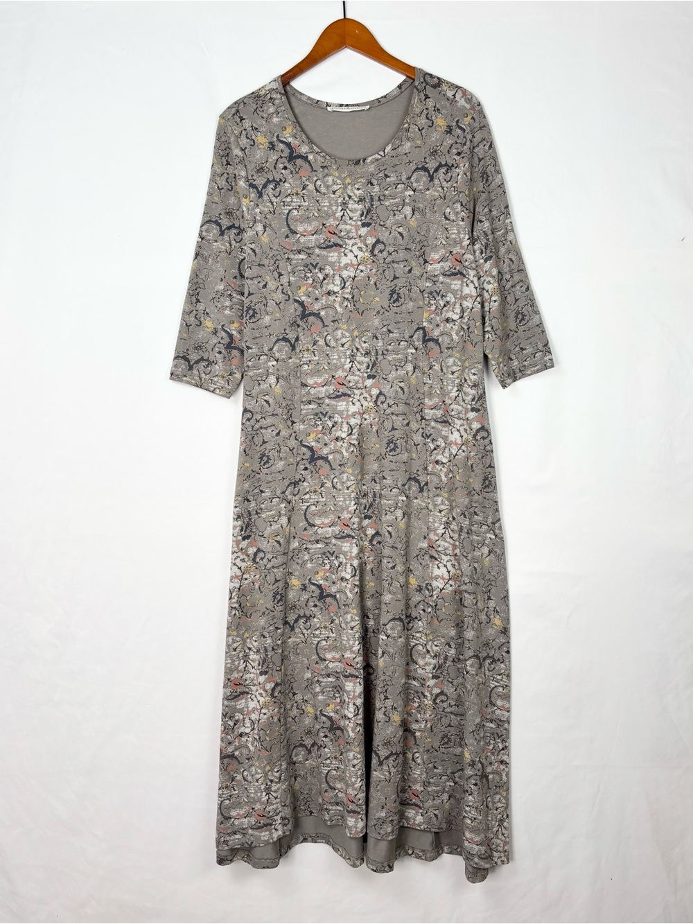 Peruvian Connection Maxi Dress Botanical Gray Size XL Half Sleeve Peru